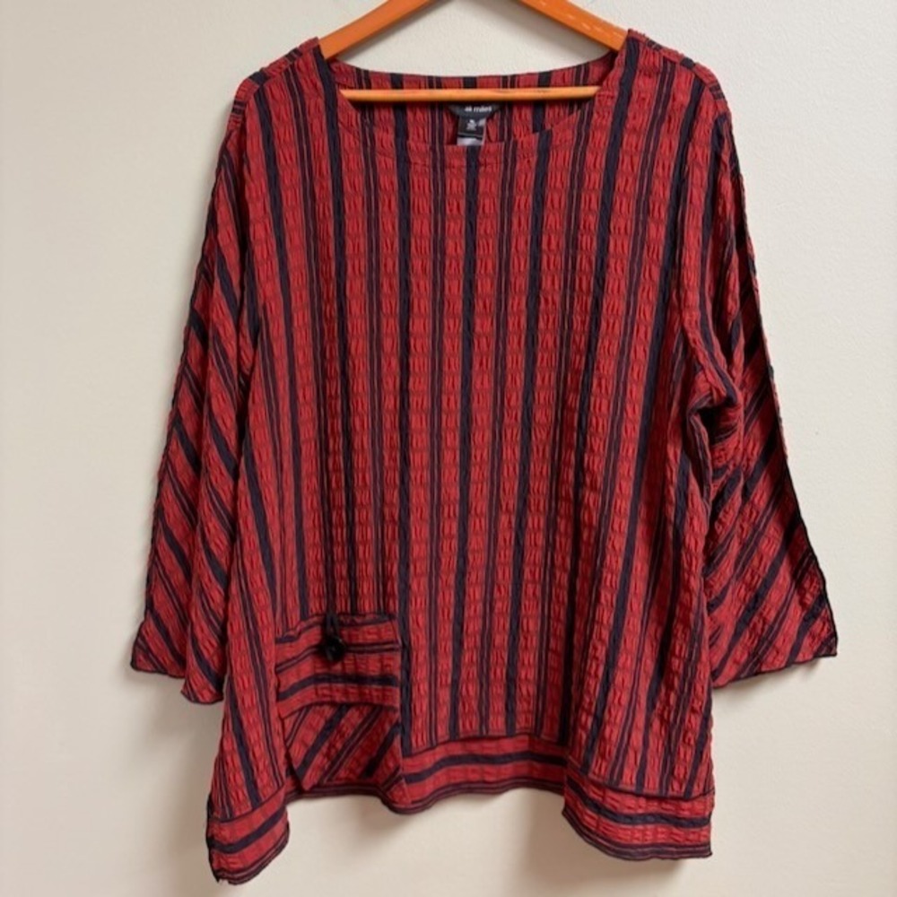Ali Miles Women Tunic Top Sz XL Lagenlook Textured Artsy Boho Lightweight Flowy